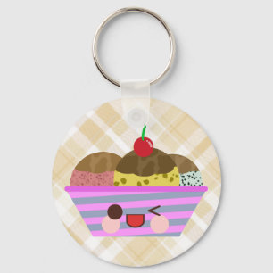 Kawaii Ice Cream Sundae Flavours Delicious Plaid Keychain