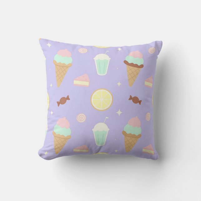 Kawaii Ice Cream Sweets Pattern Throw Pillow (Front)