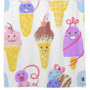 Kawaii ice creams, cute, seamless pattern.
