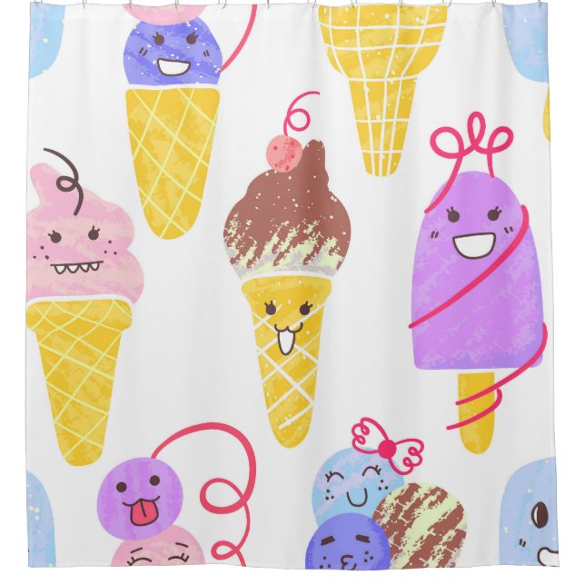 Kawaii ice creams, cute, seamless pattern. (Front)