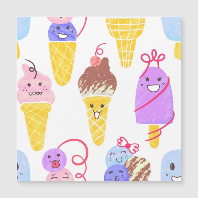 Kawaii ice creams, cute, seamless pattern. (Front)
