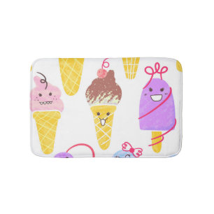 Kawaii ice creams, cute, seamless pattern. bath mat