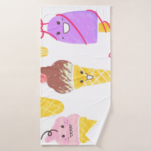 Kawaii ice creams, cute, seamless pattern. bath towel