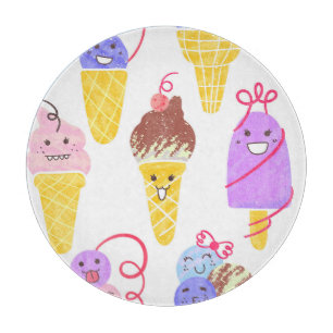 Kawaii ice creams, cute, seamless pattern. cutting board