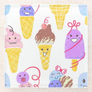 Kawaii ice creams, cute, seamless pattern. glass coaster