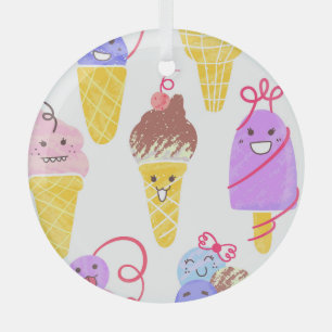 Kawaii ice creams, cute, seamless pattern. glass ornament