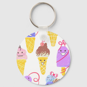 Kawaii ice creams, cute, seamless pattern. keychain