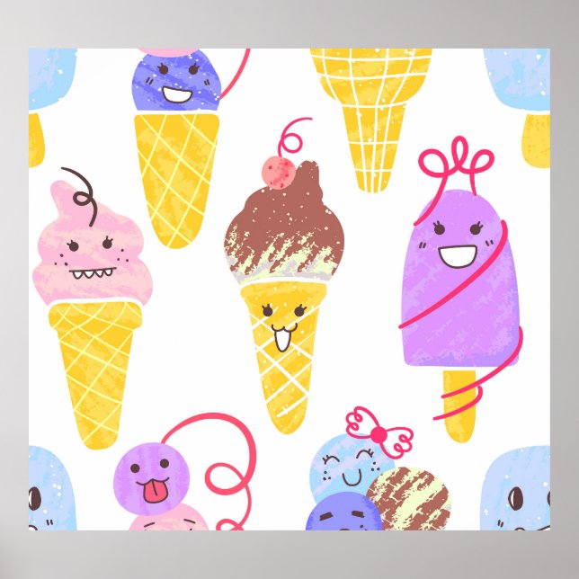 Kawaii ice creams, cute, seamless pattern. poster (Front)