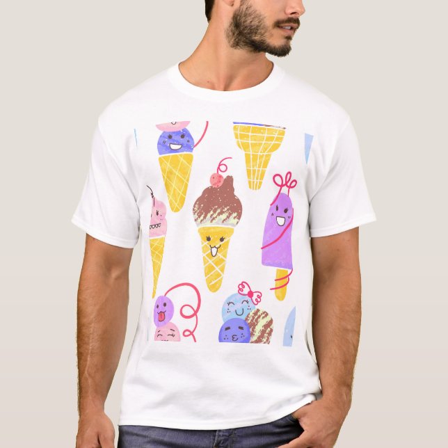 Kawaii ice creams, cute, seamless pattern. T-Shirt (Front)