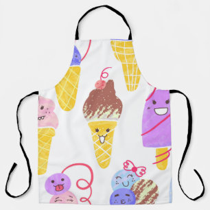 Kawaii Ice Creams Pattern, Kawaii Character Ice Cr Apron