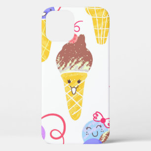 Kawaii Ice Creams Pattern, Kawaii Character Ice Cr iPhone 12 Case
