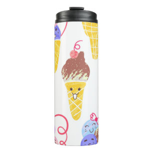 Kawaii Ice Creams Pattern, Kawaii Character Ice Cr Thermal Tumbler