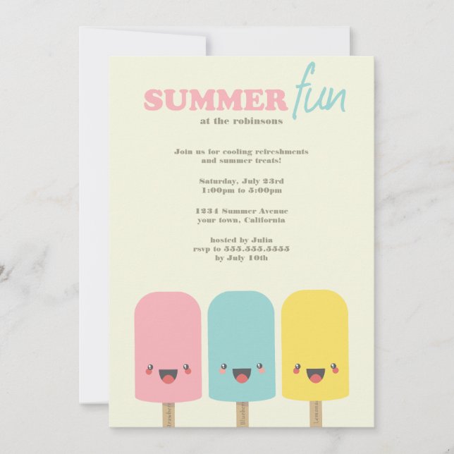 Kawaii Ice Lolly Trio Été Invitations (Devant)