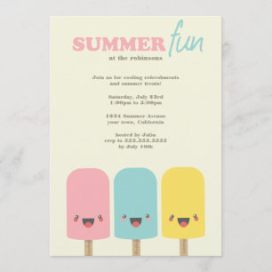 Kawaii Ice Lolly Trio Summer Party Invitations