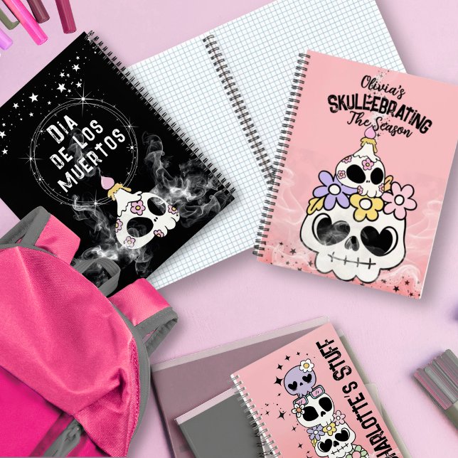 Kawaii inspired Floral Skull Halloween Notebook (This listing is for the large notebook the smaller on is a separate listing in the same  collection)