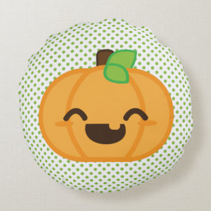 Kawaii Jack-o'-lantern Citrouille Coussin rond