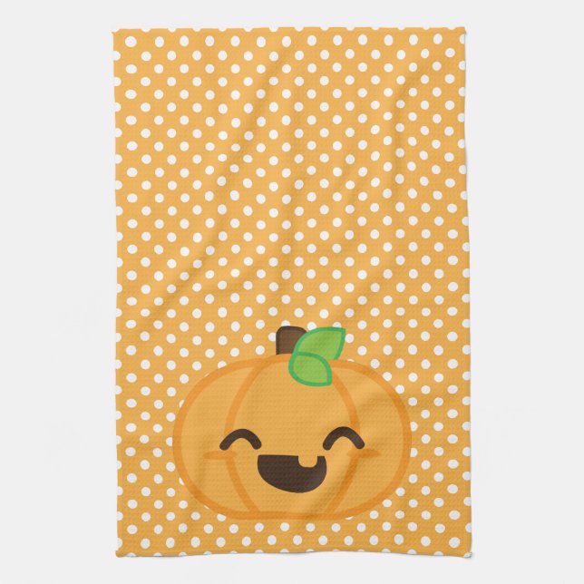 Kawaii Jack O Lantern Pumpkin Kitchen Towel (Vertical)
