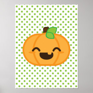 Kawaii Jack O Lantern Pumpkin Poster Print