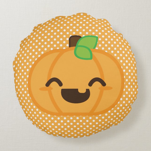 Kawaii Jack O Lantern Pumpkin Round Pillow (Back)