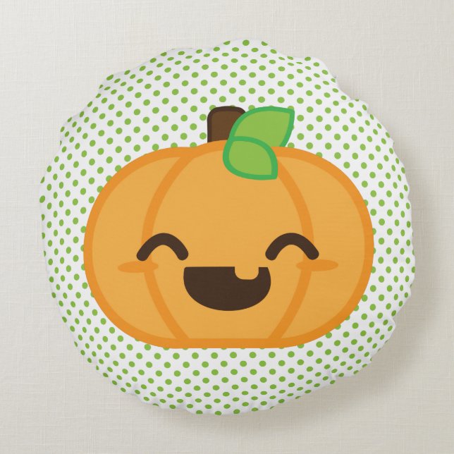 Kawaii Jack O Lantern Pumpkin Round Pillow (Back)