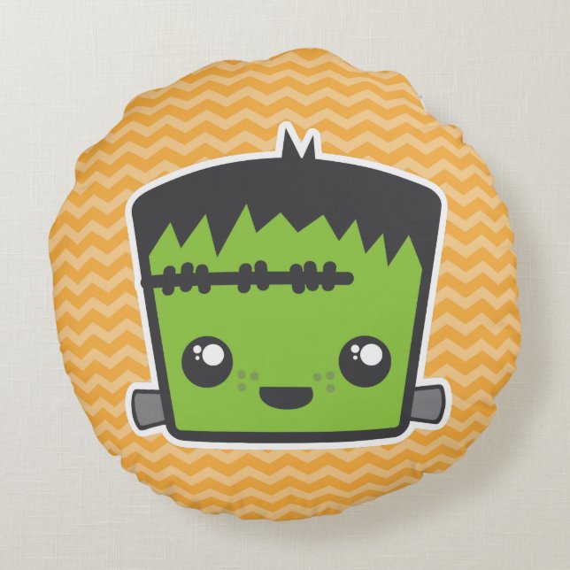 Kawaii Jack O Lantern Pumpkin Round Pillow (Back)