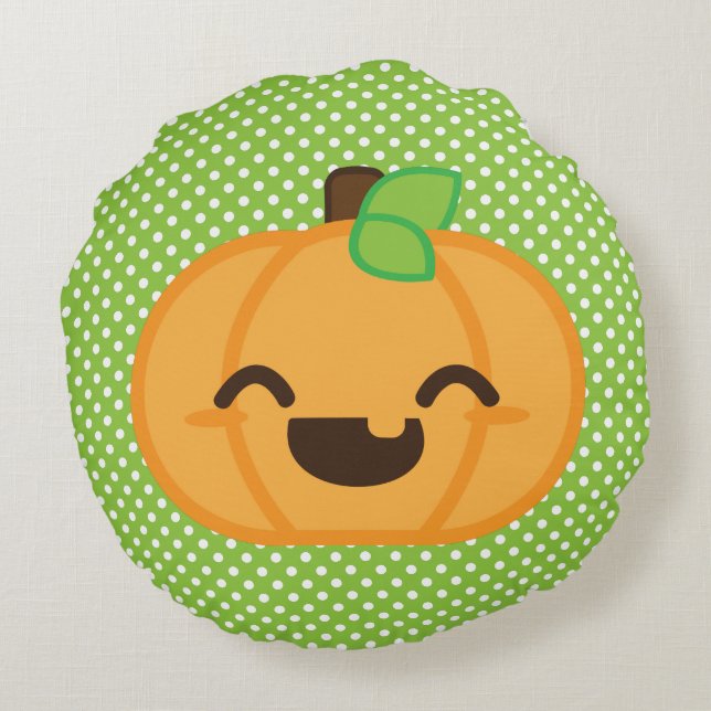 Kawaii Jack O Lantern Pumpkin Round Pillow (Back)