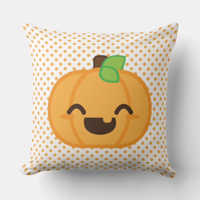 Kawaii Jack O Lantern Pumpkin Throw Pillow (Front)