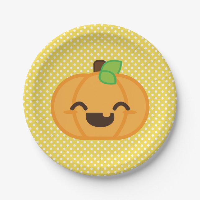 Kawaii Jackolantern Pumpkin Halloween Paper Plates (Front)