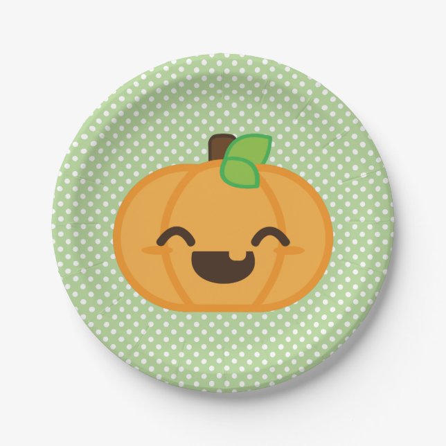 Kawaii Jackolantern Pumpkin Halloween Paper Plates (Front)