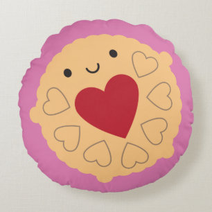 Kawaii Jammie Dodger Biscuit Reversible Round Pillow