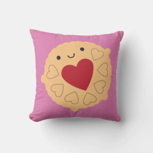 Kawaii Jammie Dodger Biscuit Reversible Throw Pillow