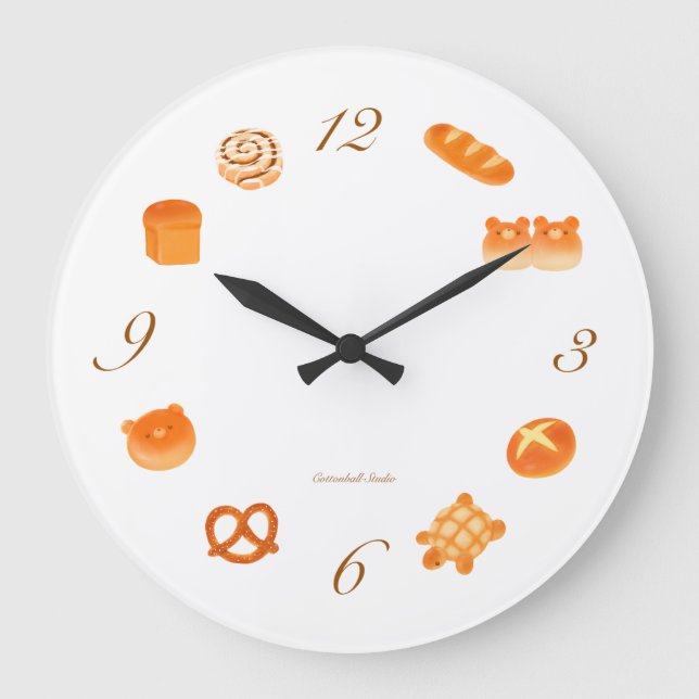 Kawaii Japanese Aesthetic Cozy Bakery Breads Large Clock (Front)