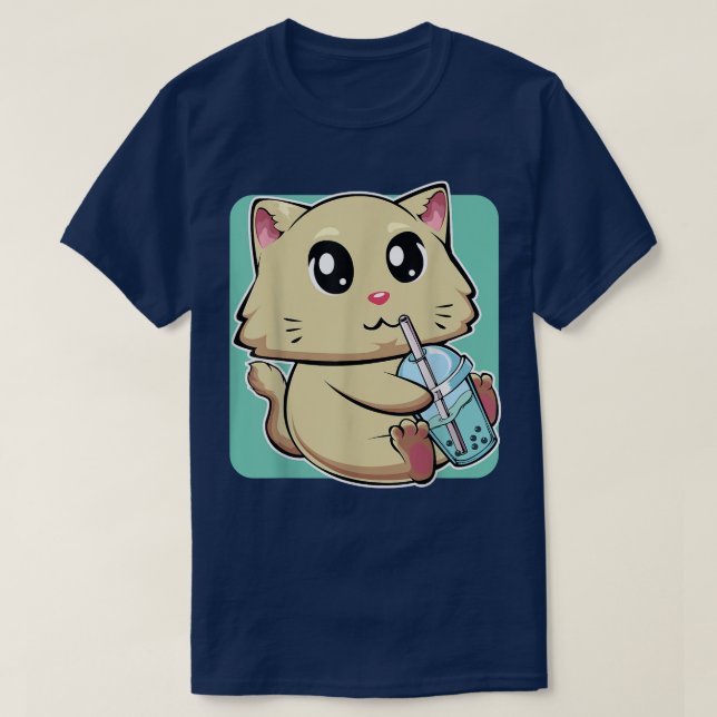 Kawaii Japanese Anime Cat Bubble Tea Kitty Lover S T-Shirt (Design Front)