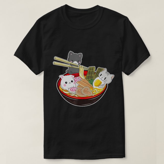 Kawaii Japanese Anime Cat Hoodie Bowl Ramen Noodle T-Shirt (Design Front)