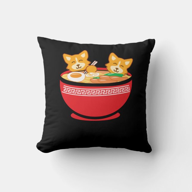 Kawaii Japanese Anime Corgi Dog Funny Ramen Gift Throw Pillow (Front)