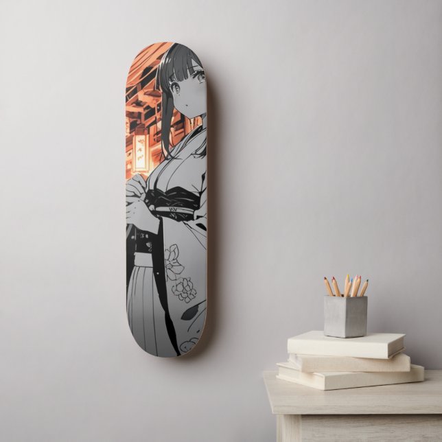 KAWAII Japanese Girl Skateboarding Skateboard (Wall Art)