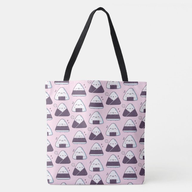 Kawaii Japanese Onigiri Rice Balls Carbs Pattern Tote Bag (Front)