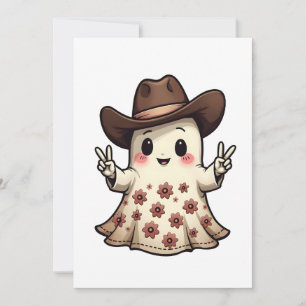 Kawaii Japanese Pastel Cowboy Ghost Halloween Thank You Card