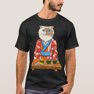 Kawaii Japanese Persian Cat Kimono Sushi  T-Shirt