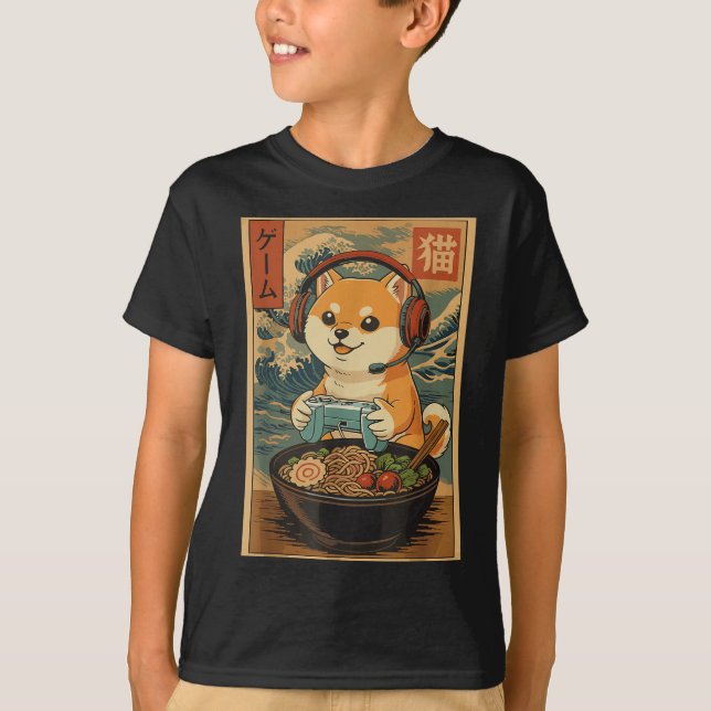 Kawaii Japanese Ramen Dog Retro Gaming Shirts For  (Front)