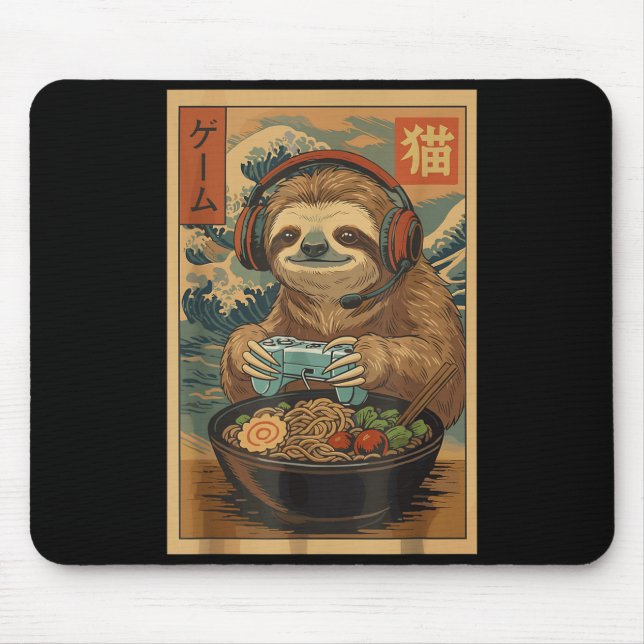 Kawaii Japanese Ramen Sloth Retro Gaming Shirts Fo Mouse Pad (Front)