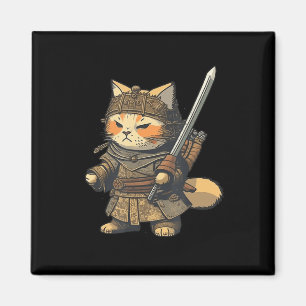 Kawaii Japanese Style Samurai Cat Anime  Magnet