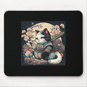 Kawaii Japanese Style Samurai Cat Kitten Anime  Mouse Pad