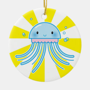 Kawaii jellyfish ceramic ornament