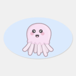 Kawaii Jellyfish Oval Sticker
