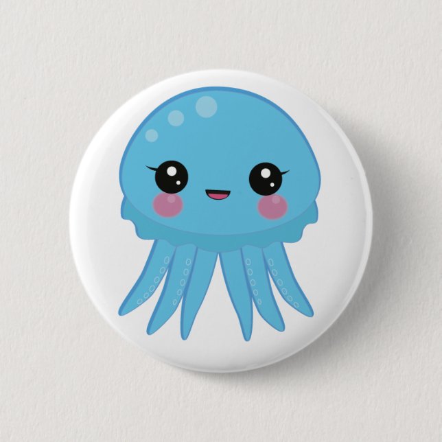 Kawaii Jellyfish Pin Badge Blue (Front)