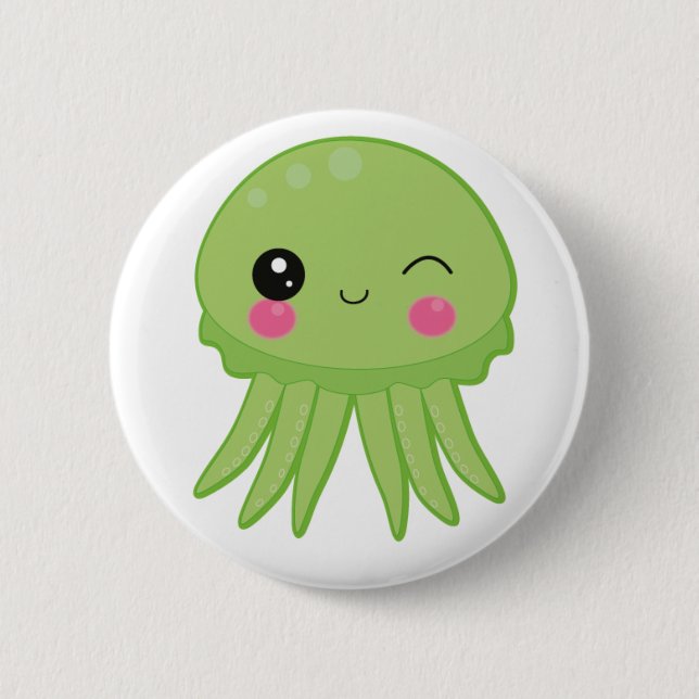 Kawaii Jellyfish Pin Badge Green (Front)
