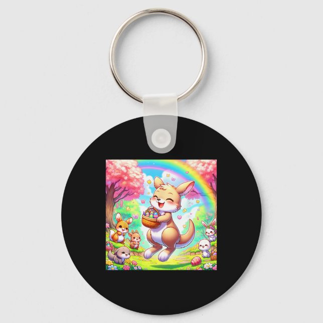 Kawaii Kangaroo Easter Adorable Easter Kangaroo  Keychain (Front)