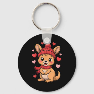 Kawaii Kangaroo Valentines Day Hearts Winter Scarf Keychain