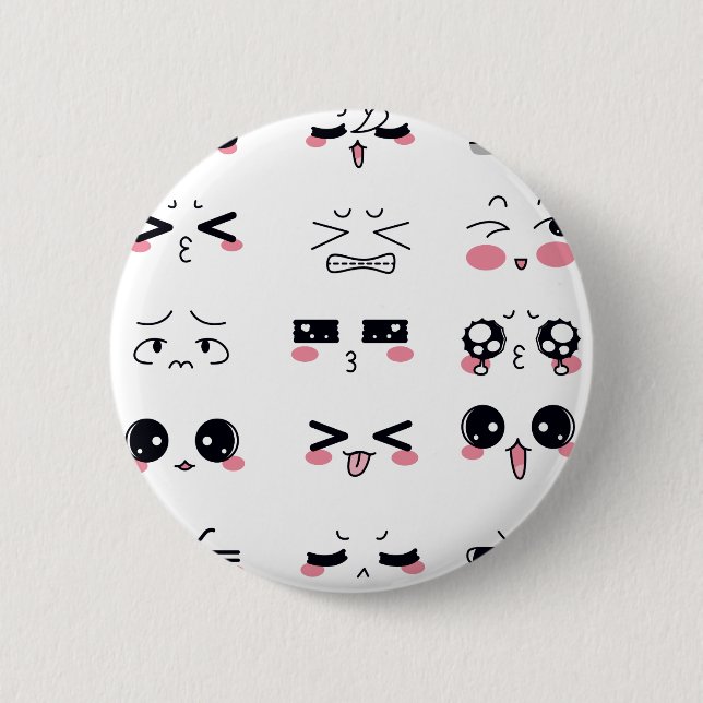 kawaii kaomoji 2 inch round button (Front)